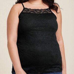Maurices Black Lace Crinkle Adjustable Spaghetti Strap Camisole Tank Top Shirt.